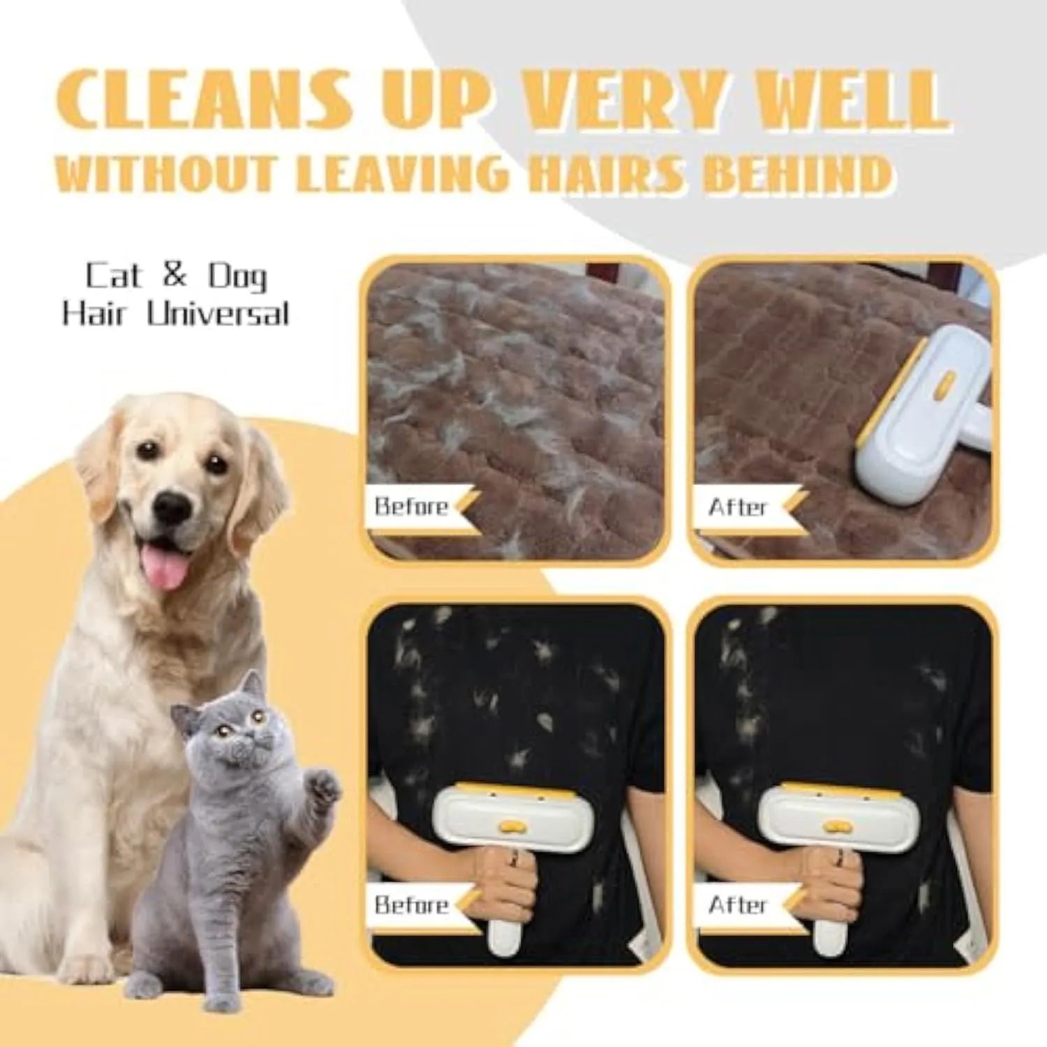 Yellow duck design reusable pet hair remover roller with plastic body and bristles.