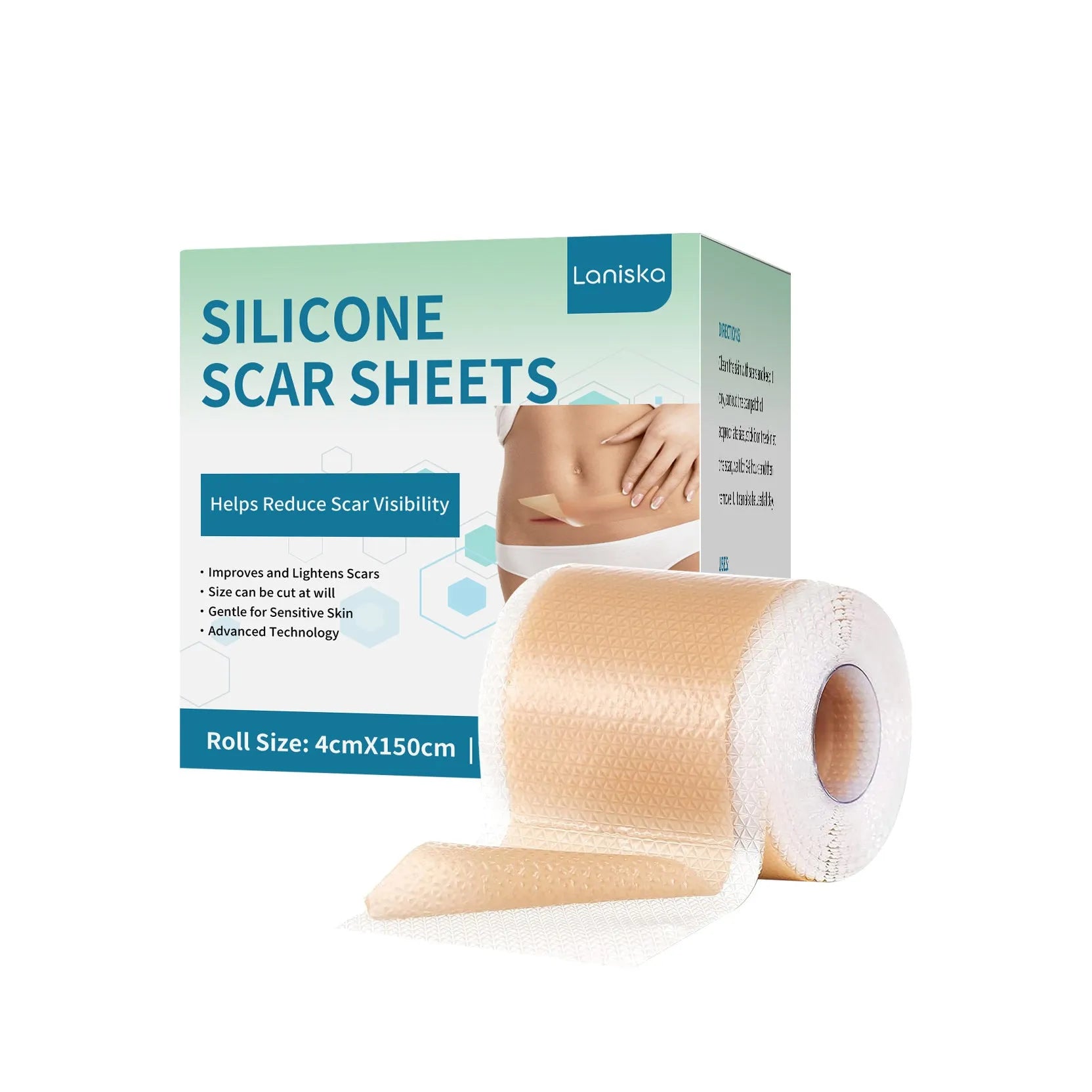 Roll of mint leaf silicone scar paster gel sheets for scar management on healed skin