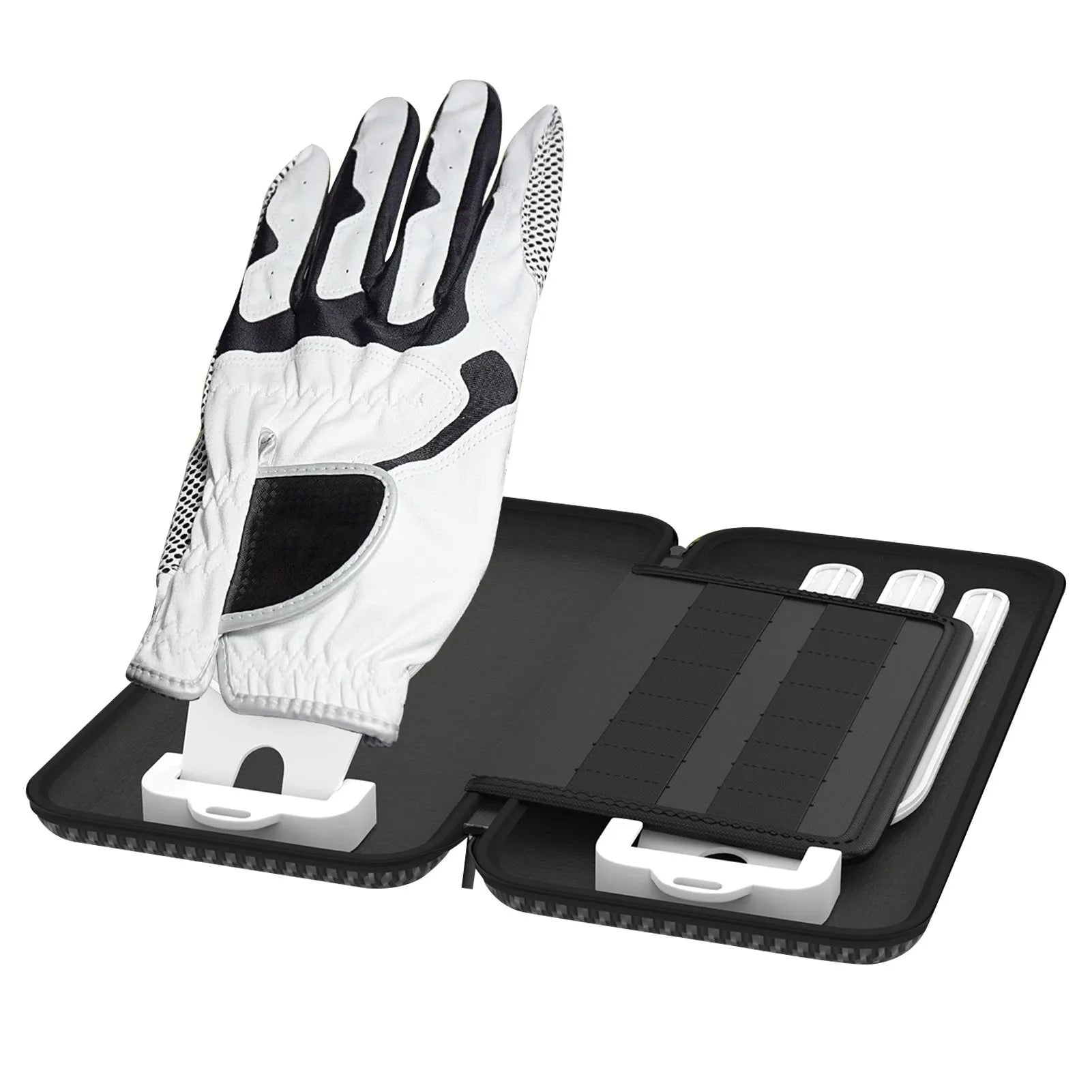 Silver grey golf double glove storage bag with two wall mounting brackets for organised golf accessory storage