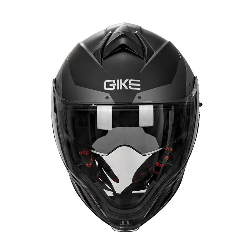 Double Lens Big Tail Motorcycle Helmet ABS Material Adult Full Face Motorbike Helmet Available in White Track Metal Gray Blue Mech Bright Black Beast Countless Micro Calories Matte Black Yellow Track Chameleon Sizes M L XL 2XL
