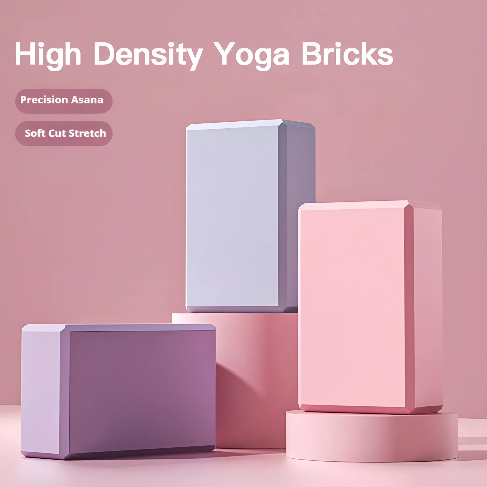 Solid colour high-density EVA yoga brick with hexagonal ridges on a gym floor.