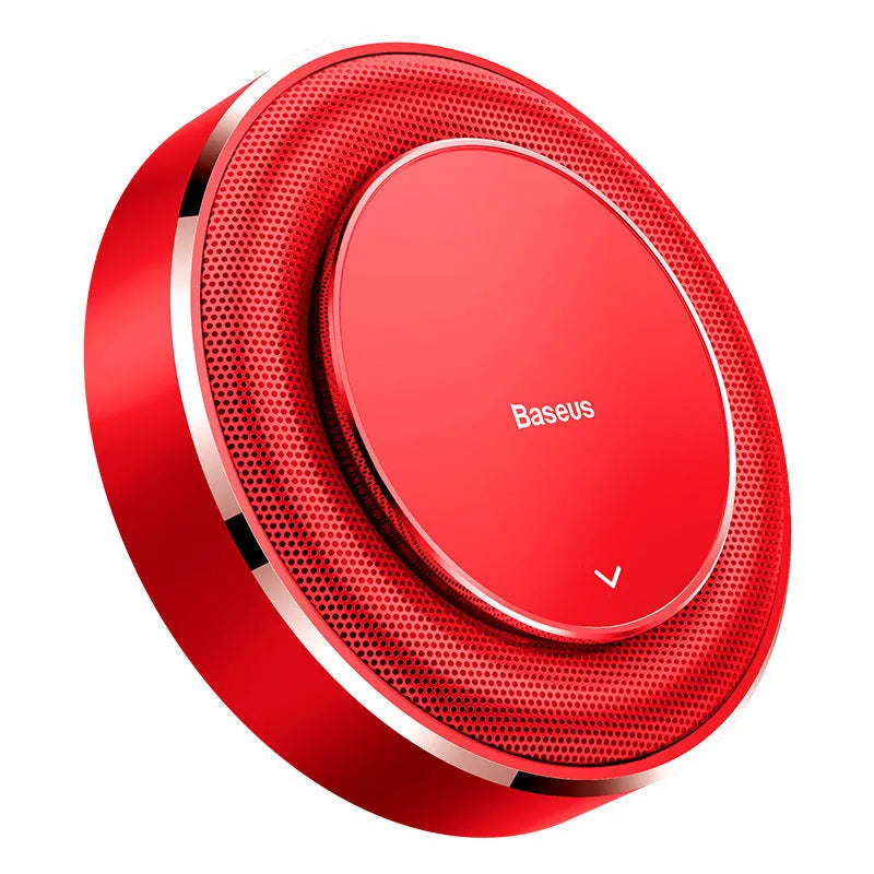 Aluminium alloy round car fragrance seat with aromatherapy tablets in black, red, or silver.