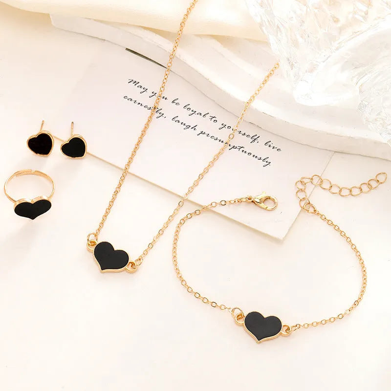 Heart love jewellery set for women alloy electroplated necklace 51cm bracelet 23cm ring earrings