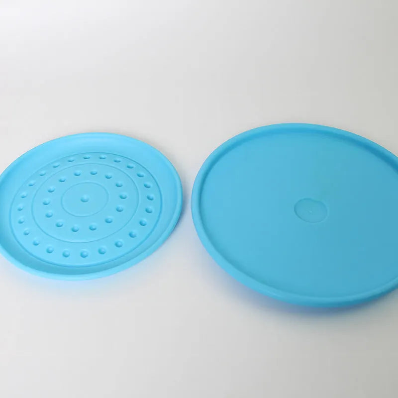 Colourful plastic flying disc dog toy in multiple size options for outdoor fetch games