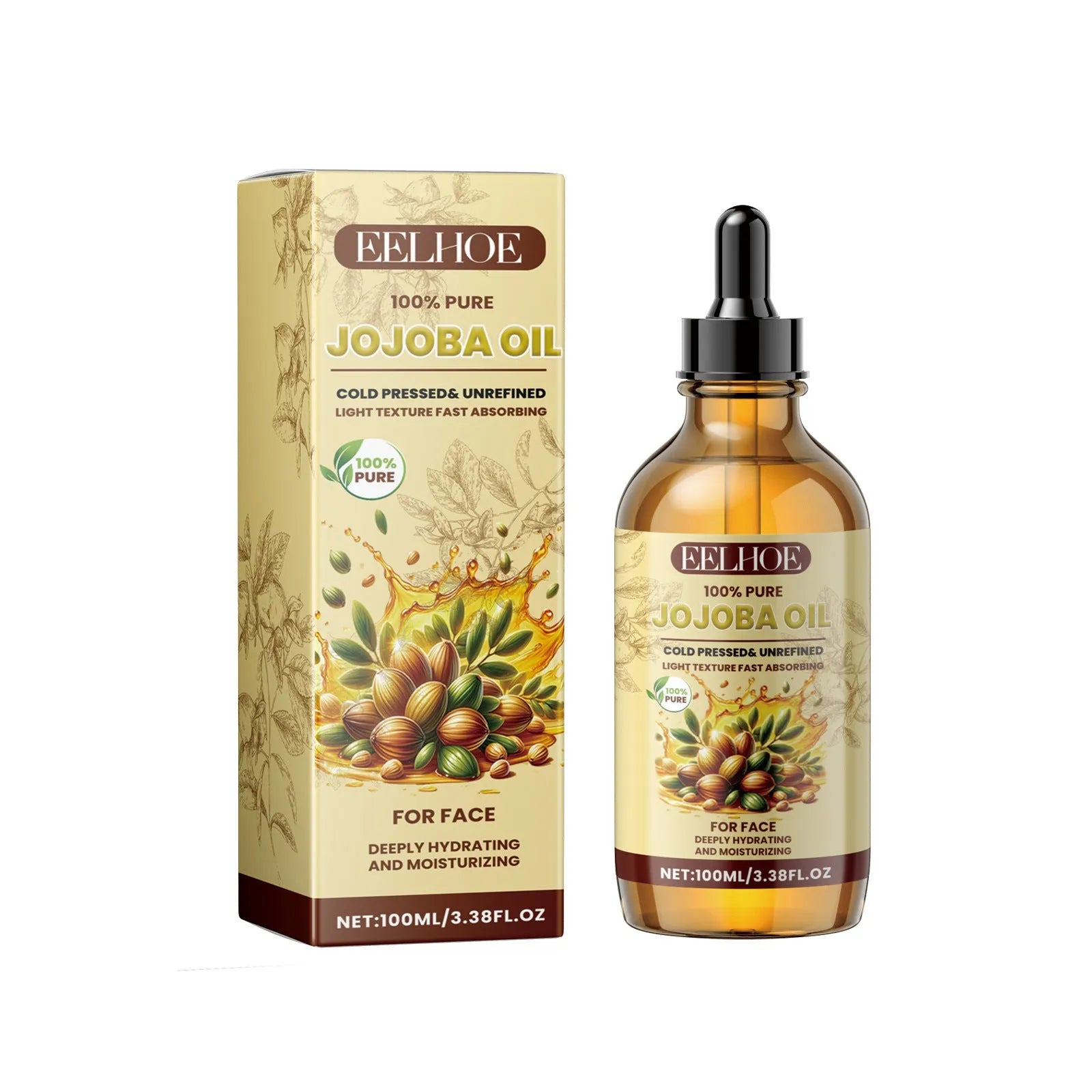 EELHOE Jojoba Face Oil 100ml bottle for facial moisturising brightening and firming skincare