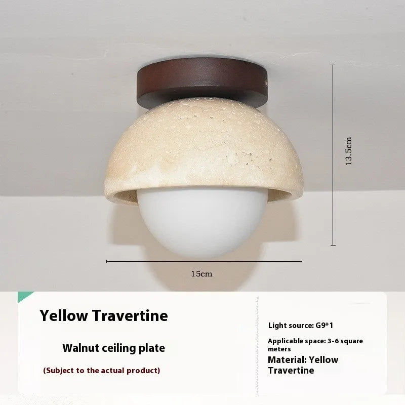 Chinese medieval style LED ceiling light with black cave stone shade, warm 3000K, for corridor or balcony