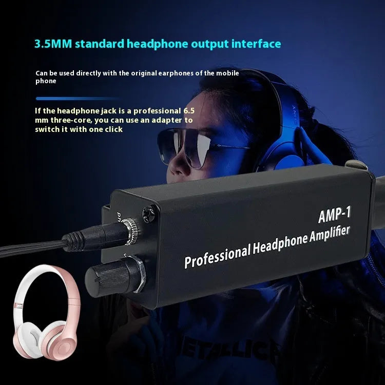 Headphone volume adjustment converter with XLR interface, AMP1 model, compact size 9.6cm x 2.6cm x 3.15cm
