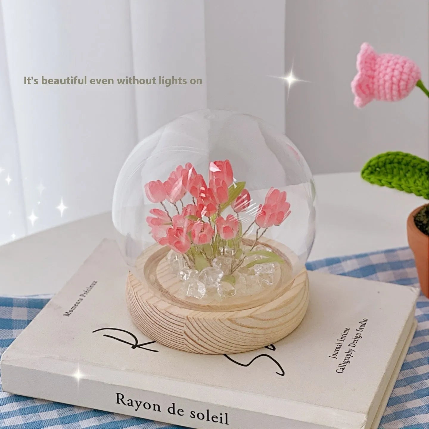 LED tulip artificial flower small night lamp battery powered in pink with DIY material packages