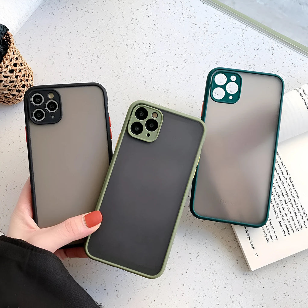 Frosted transparent TPU silicone phone case back cover for iPhone, colour black, business style