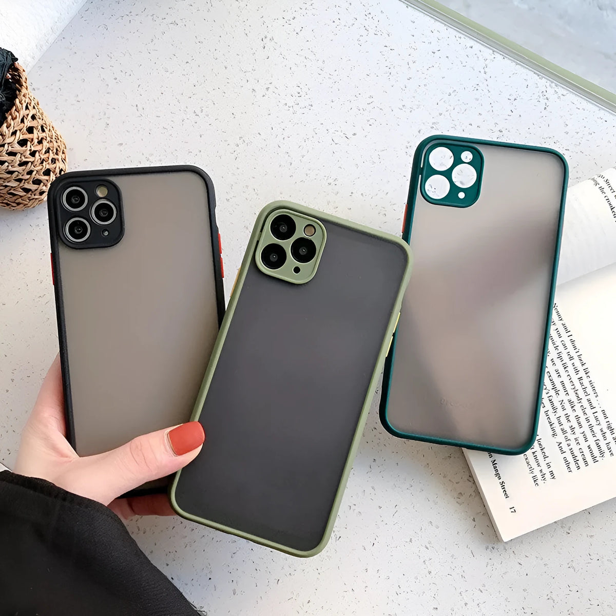 Frosted transparent TPU silicone phone case back cover for iPhone, colour black, business style