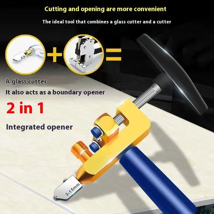 2-in-1 gold knife luxury set roller glass cutter with hard alloy wheel for ceramic tiles and glass, 3-15 mm depth