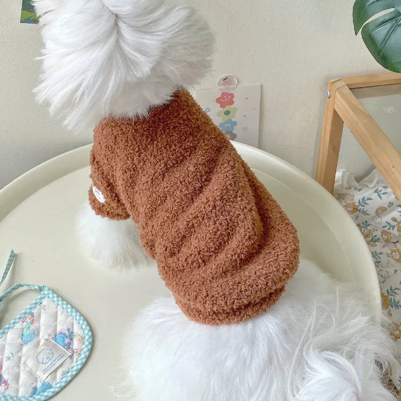 Reversible double-sided cloud velvet pet jacket shown in blue, for small dogs and puppies.