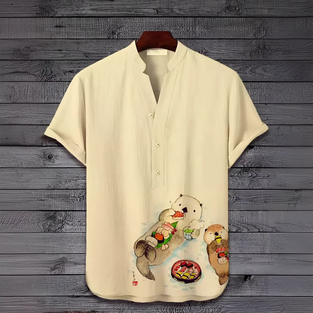 Short sleeve shirt featuring a 3D digital animal print on polyester fabric.