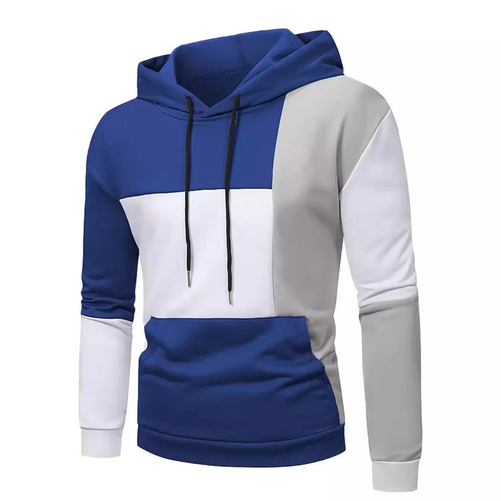 Men's slim fit hooded sweater with 3D colour matching pattern, polyester, long sleeves
