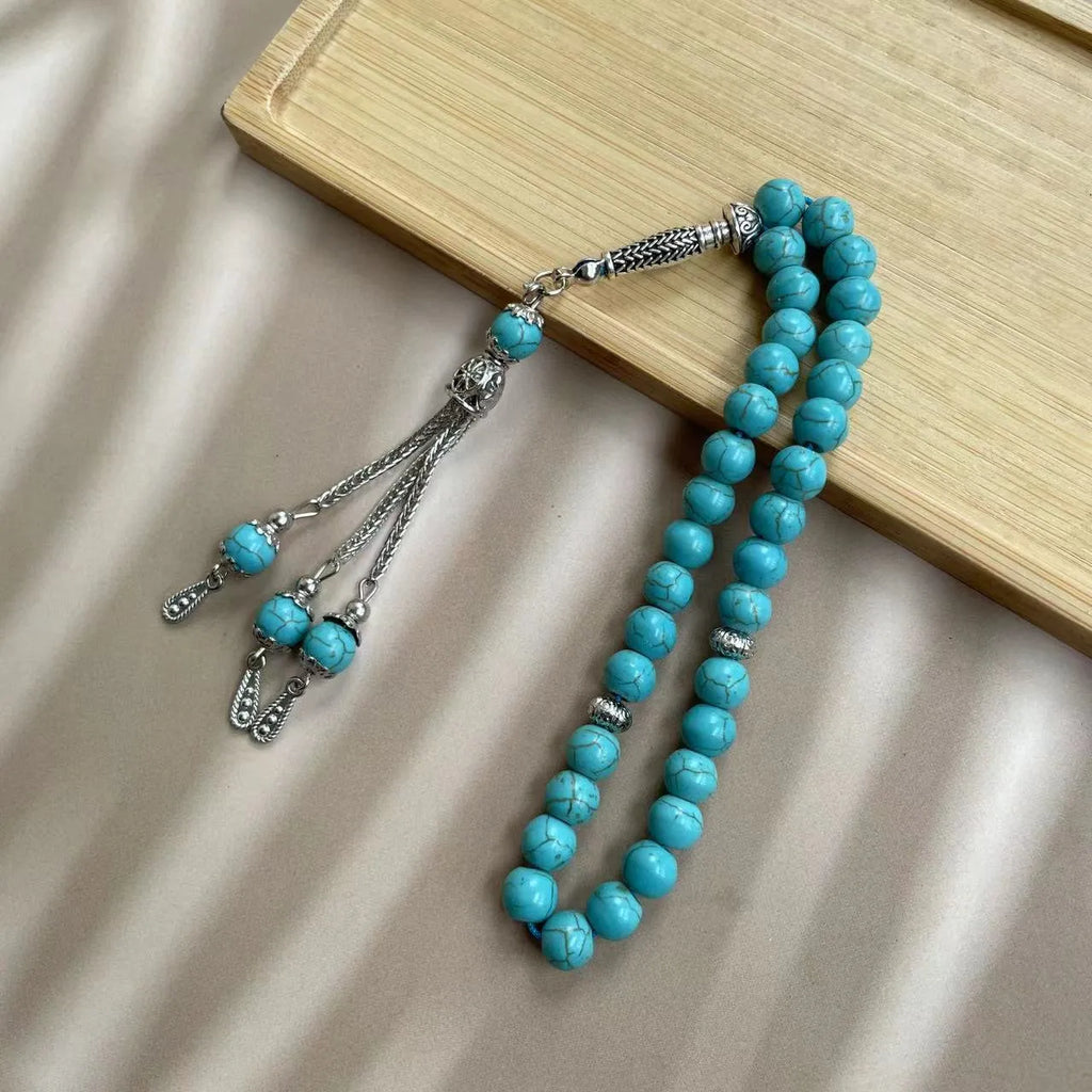 Sky blue handmade stone Muslim prayer bracelet with 8mm beads.