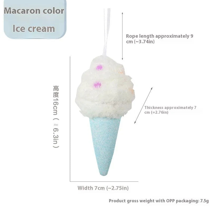 Foam Christmas macaron colour series pendant in ice cream shape, pink colour, hanging on a Christmas tree branch