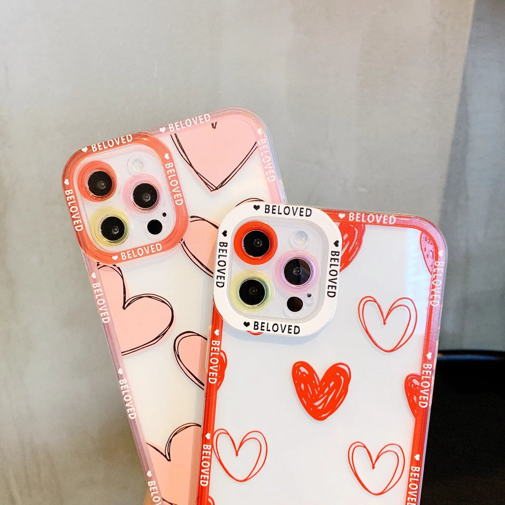 Pink mobile phone case with love heart and angel eyes design for iPhone.