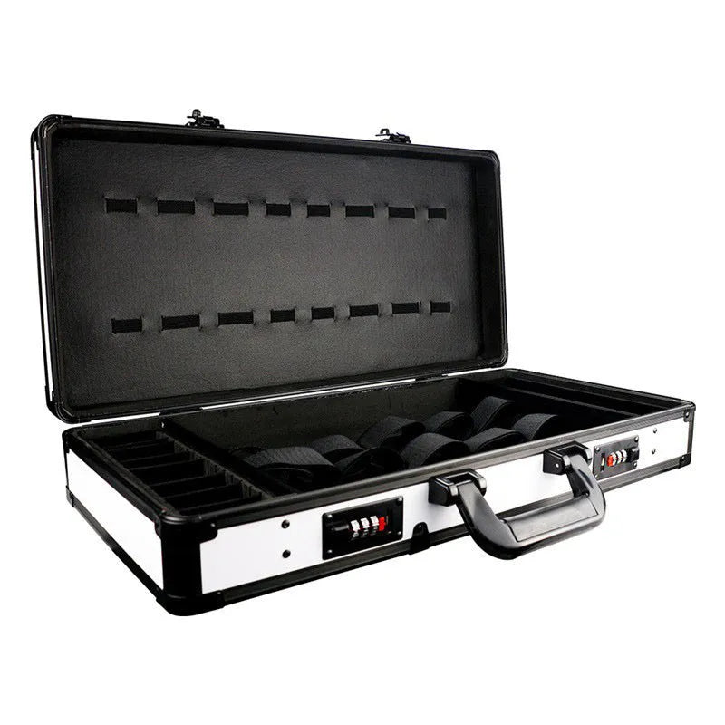 PVC hair tools storage suitcase organiser box in black, white, or gold colour, showing 55cm length.