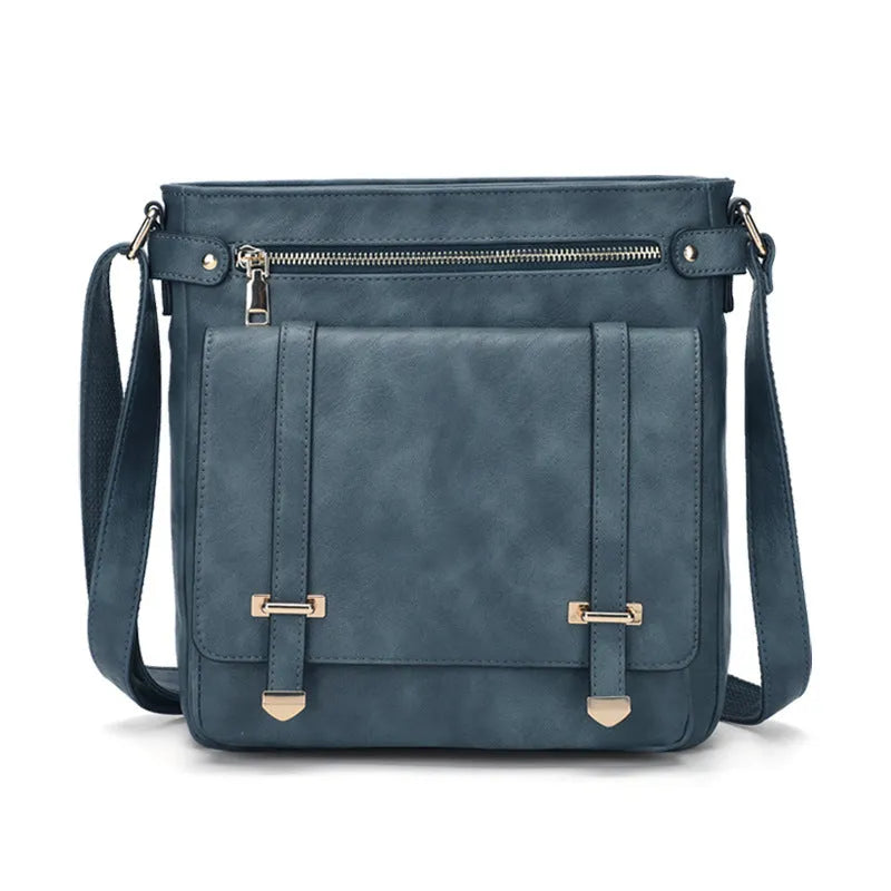 Women's large capacity PU crossbody bag, square vertical business commute style with single shoulder strap and slit pocket