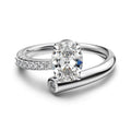 S925 sterling silver ring with oval zircon star track design on white background