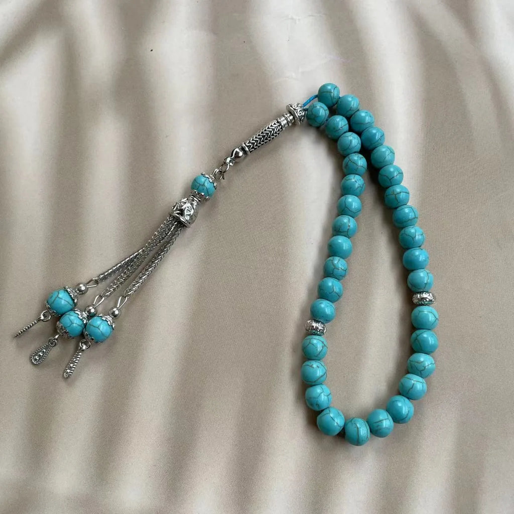 Sky blue handmade stone Muslim prayer bracelet with 8mm beads.