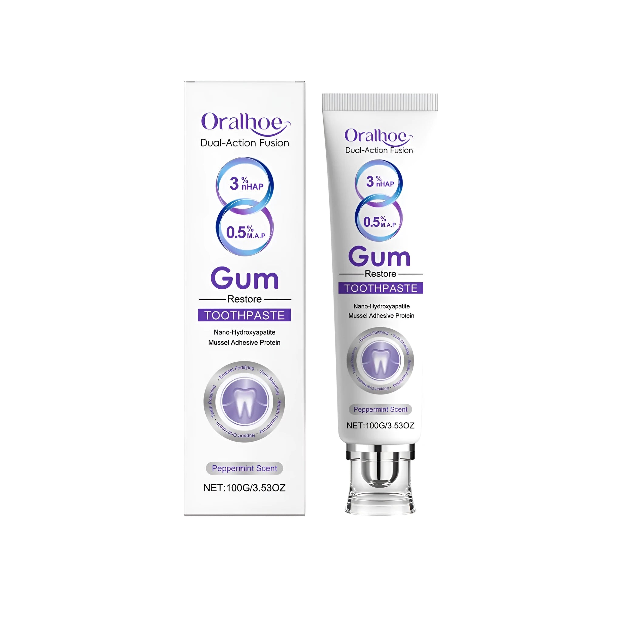 100g tube of Gum Restore Toothpaste with hydroxyapatite and mussel protein for specialised dental care