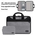 Black Oxford cloth laptop bag with soft carry handle, shown closed, for business travel.