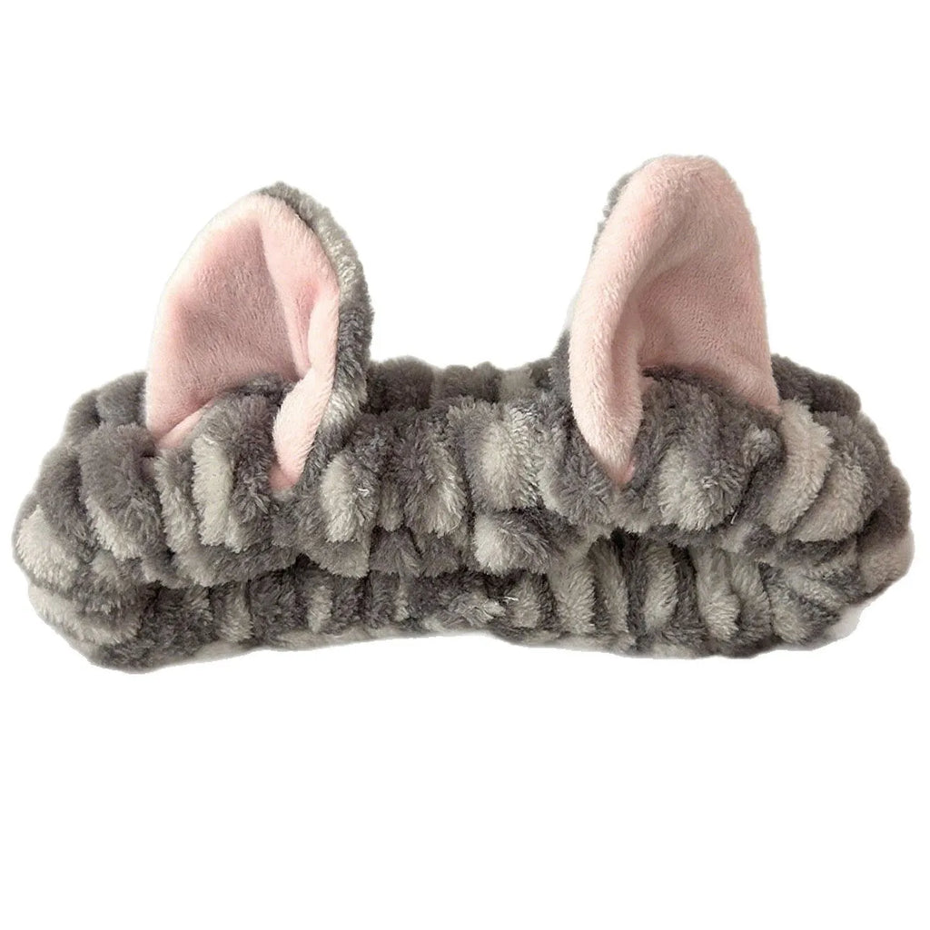 Girl cat ears washing face hair band set in plaid cloth, three pieces including headband, in leopard print colour