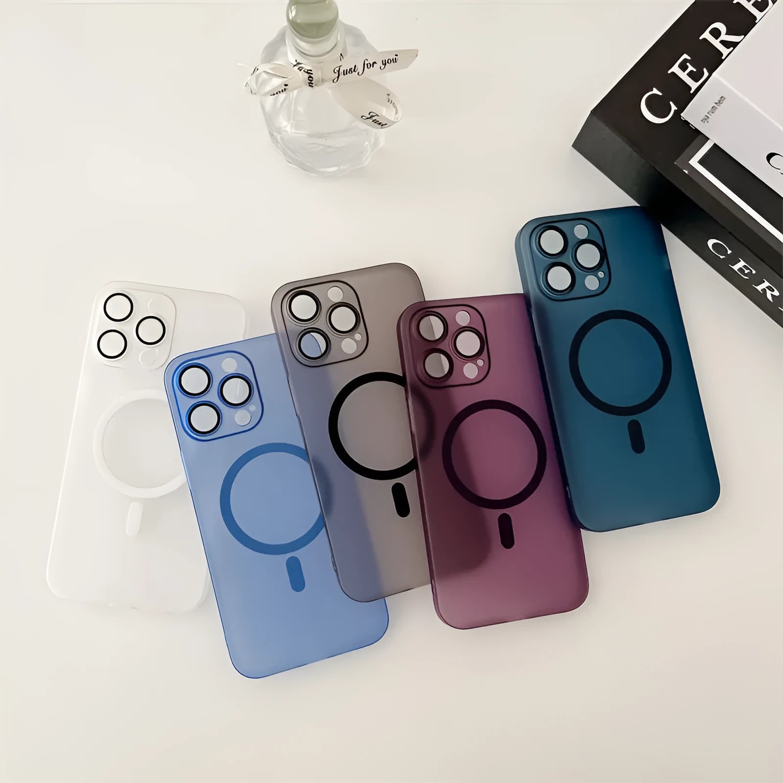 Ultra-thin magnetic frosted iPhone case in Ice Mist colours showing all-round protective design