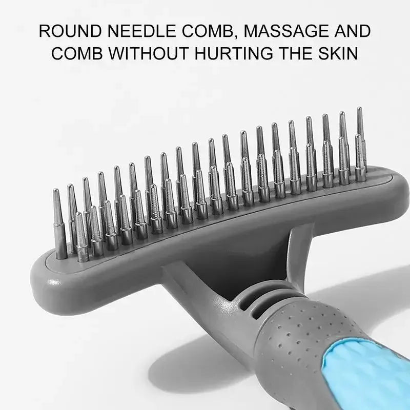 Pet grooming comb with stainless steel teeth and coloured ABS handle for cats and dogs