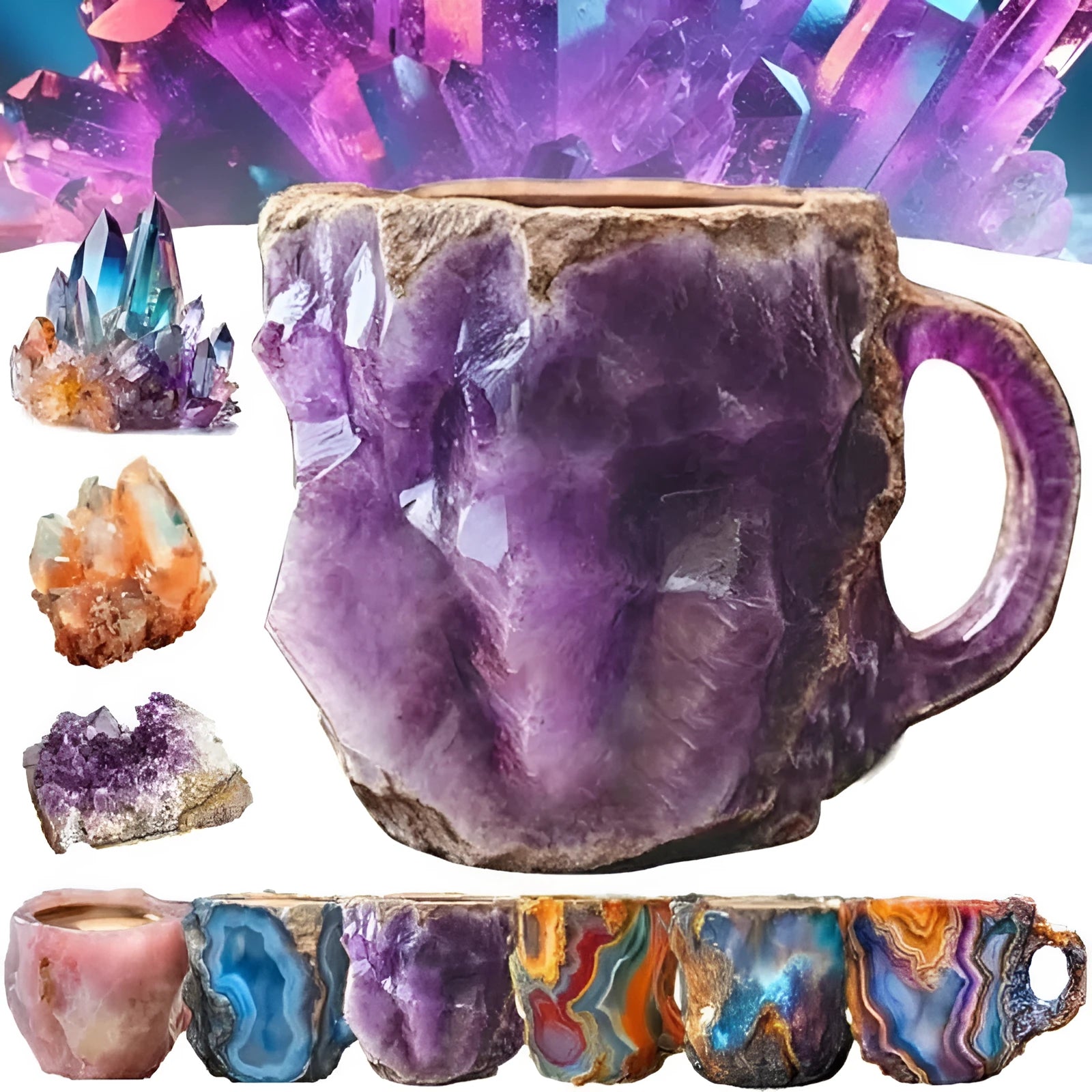 A 400ml resin coffee mug with a crystal-like textured design and a handle, shown in a purple colour.