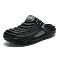 Men's solid colour EVA platform slippers with a hollow-out design, shown in light green.