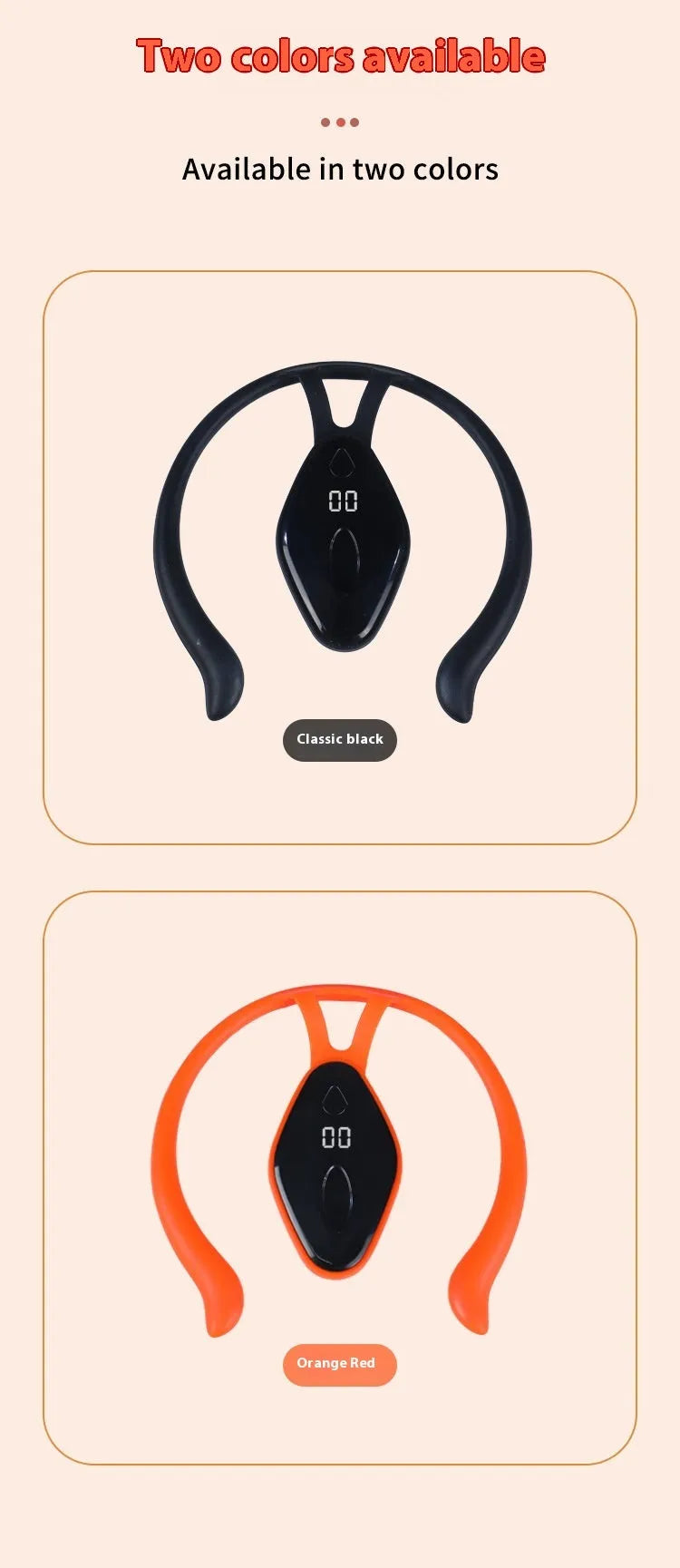 Children's portable posture corrector with LCD display, vibration reminder, USB charging, in black or orange.