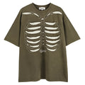 Loose fit black cotton t-shirt with skull and letter print, featuring drop-shoulder short sleeves.