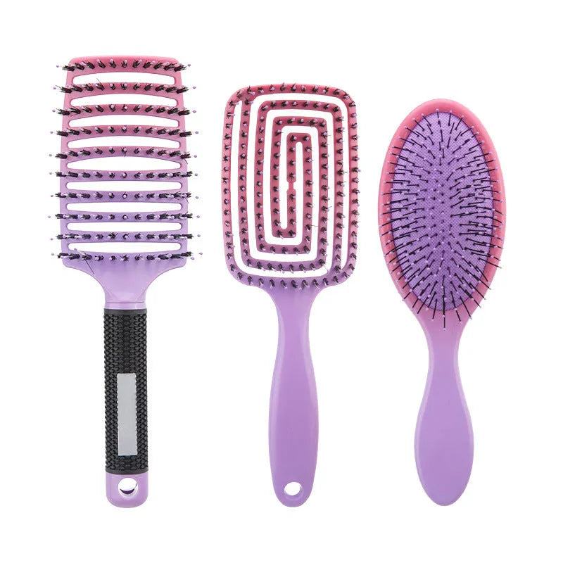 Gradient curly hair hollow comb set 3-piece in gradient blue, orange, purple, and red colours, each over 20cm length