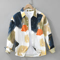 Women's printed cotton loose cardigan with long sleeves shown in artistic colour