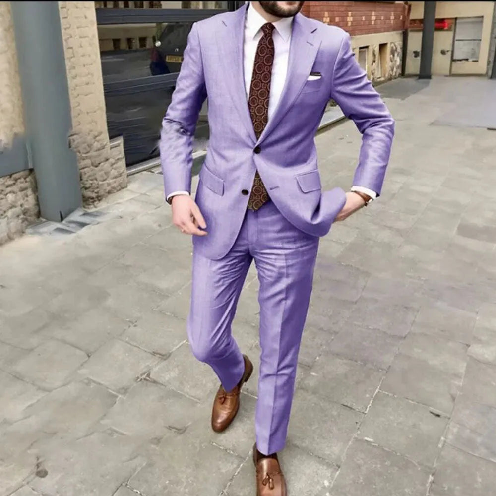 Men's slim fit two-button business suit in acetate fabric available in multiple colours and extended sizes