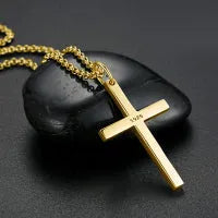 Sterling silver cross pendant necklace with yellow gold plating on 18 inch cable chain