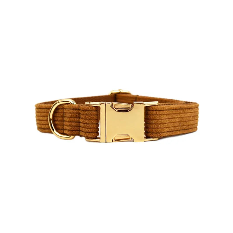Corduroy Series pet dog collar in polyester, shown on a dog, available in multiple sizes and colours.