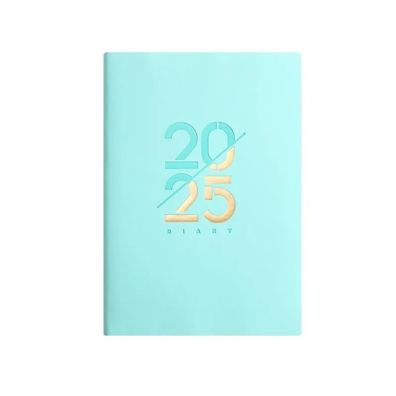 A5 daily planner with soft faux leather cover open to show Dorian paper pages