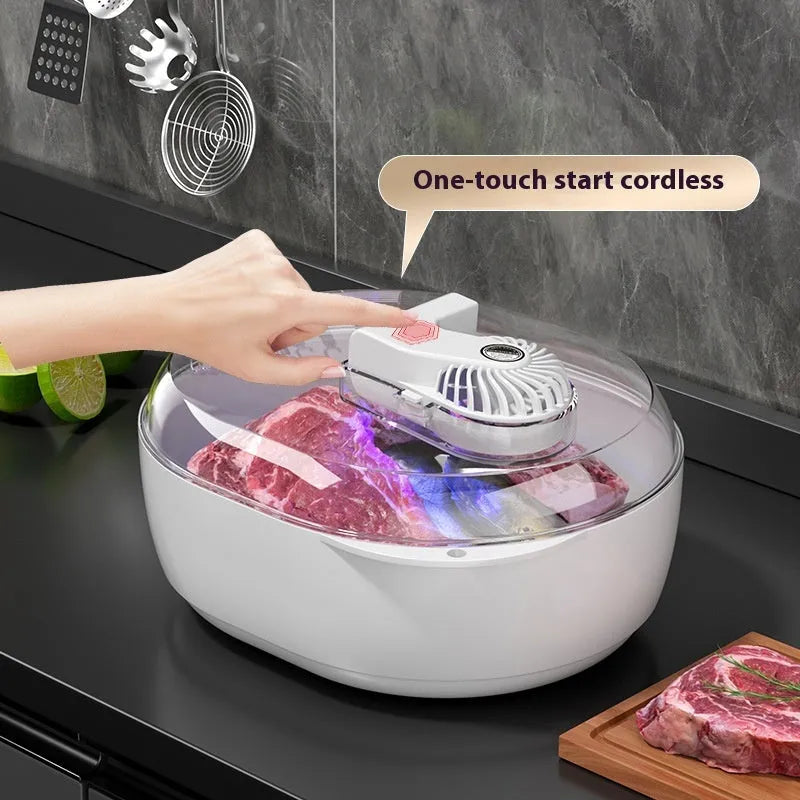 Aluminium quick defrosting board in modern simplicity style on a kitchen counter