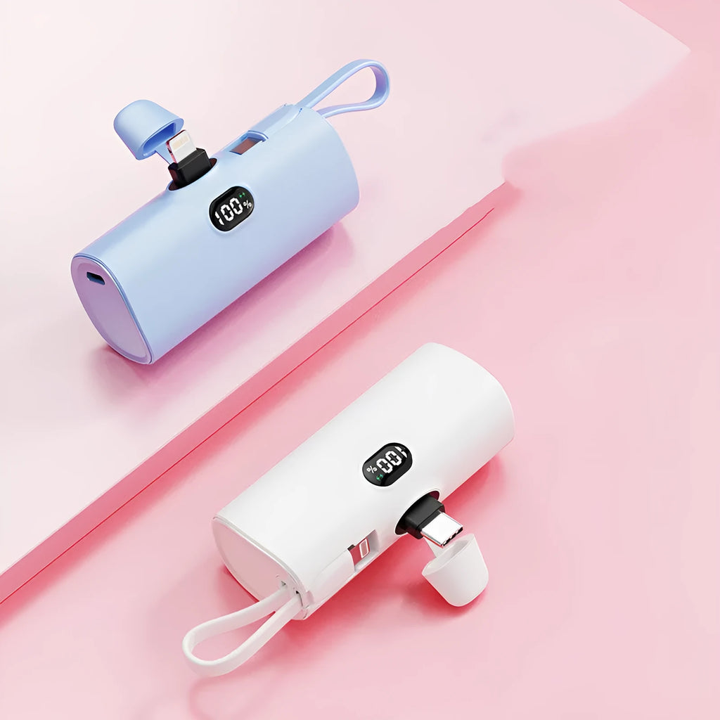 Capsule-shaped digital display wireless power bank with plug in five colour options