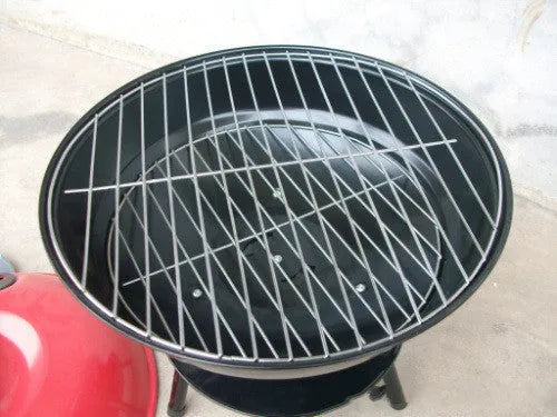 Spherical barbecue stove in black and red with 34.2cm iron grill net and portable chassis