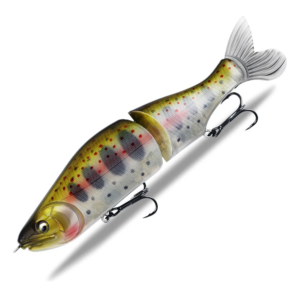 Hard plastic fishing swim bait lure measuring 185mm in length in one of fifteen available colours.