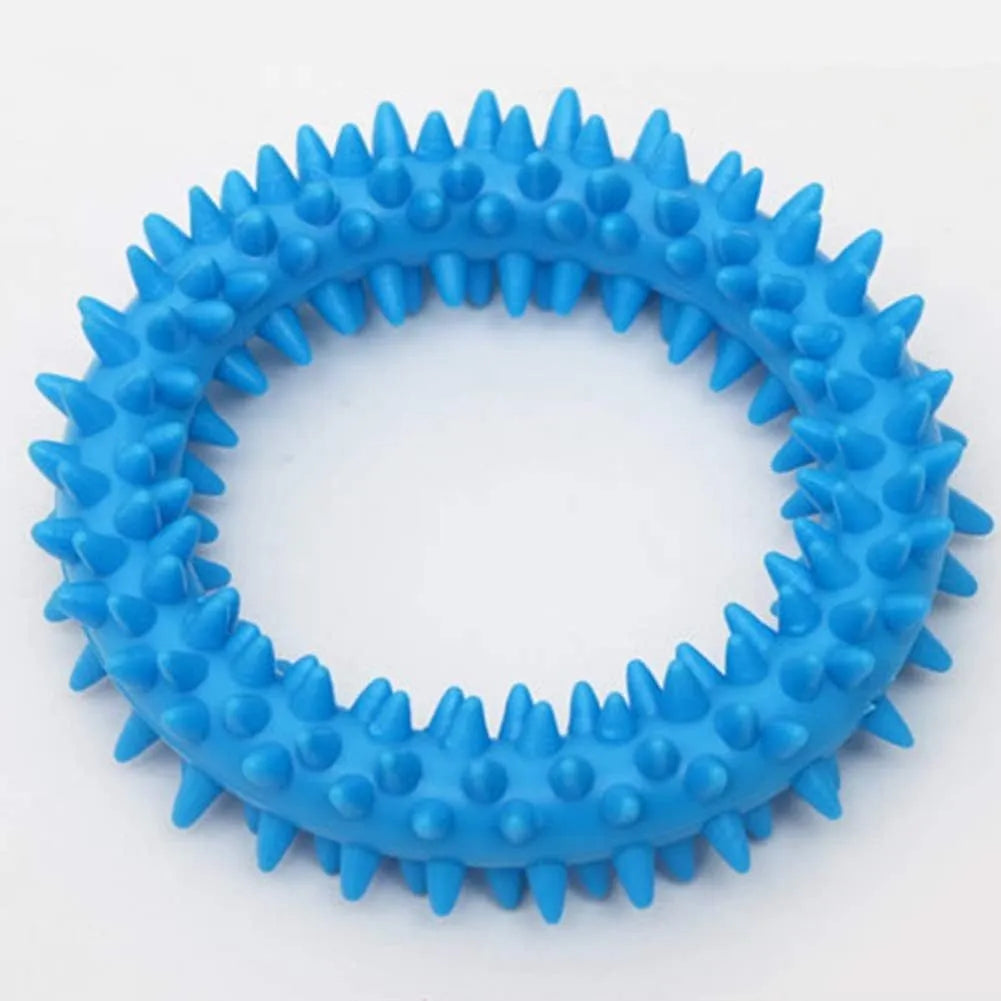 Blue TPR spiky circle ring dog chew toy for dental cleaning and bite training