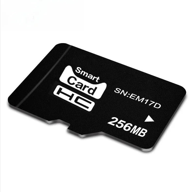 256MB capacity TF series memory card shown with scale indicating 11mm by 15mm dimensions.