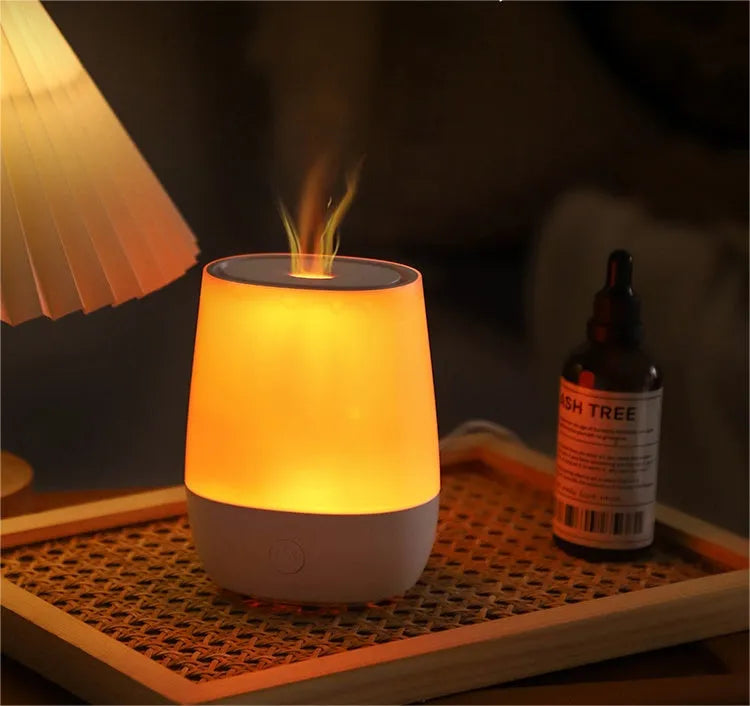 White USB flame humidifier aromatherapy diffuser with simulation flame effect and Type-C cable