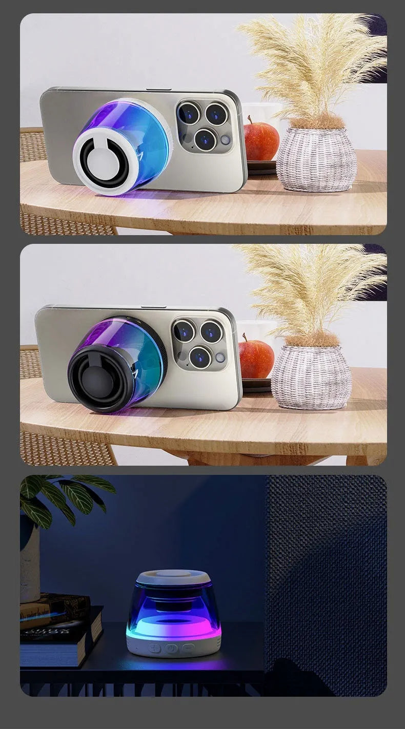 Portable magnetic Bluetooth speaker with LED lighting effects in black colour option