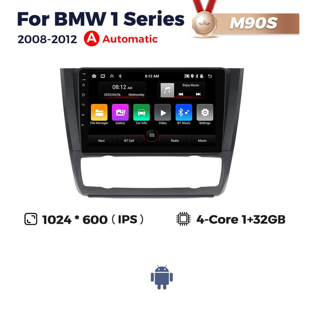 9-inch Android car navigation and central control touchscreen unit for BMW E87 vehicles.