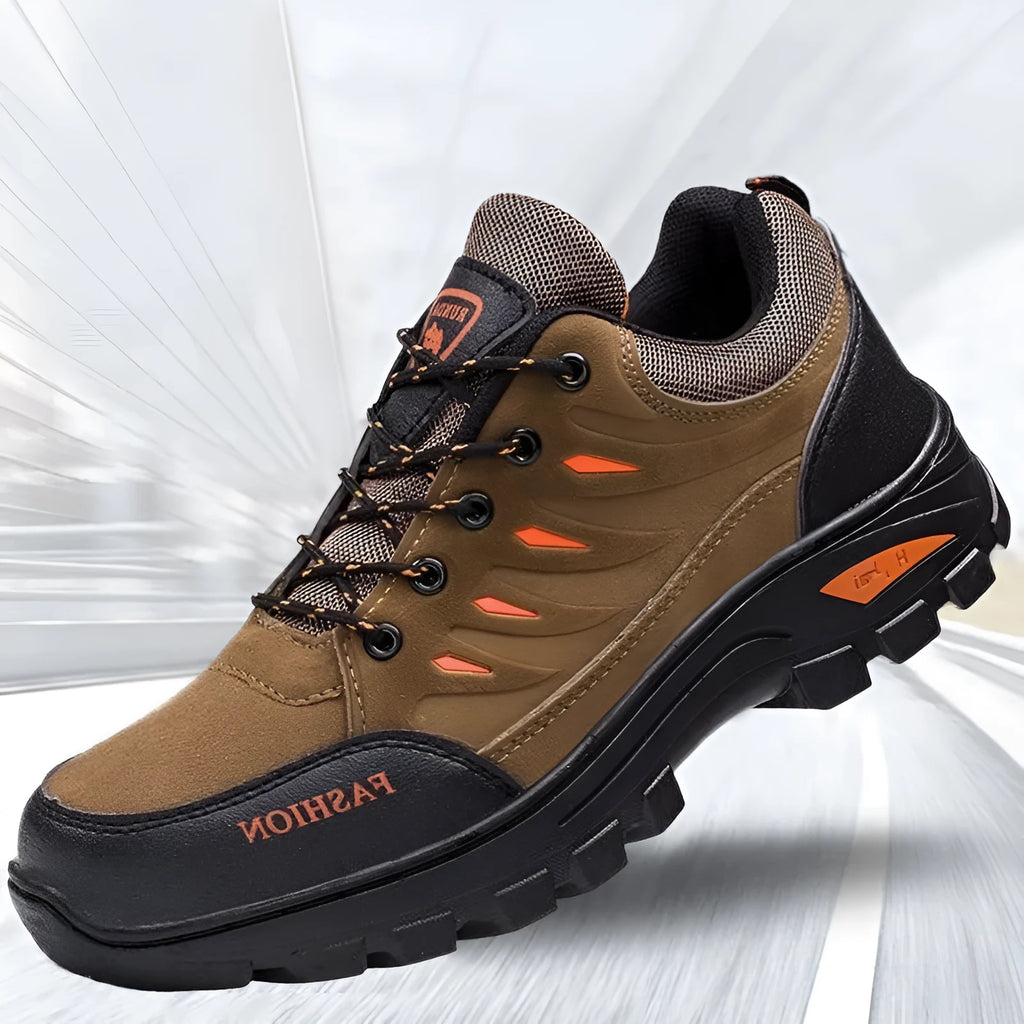 Men's suede hiking sneakers mid-top design with lace-up closure and platform rubber sole